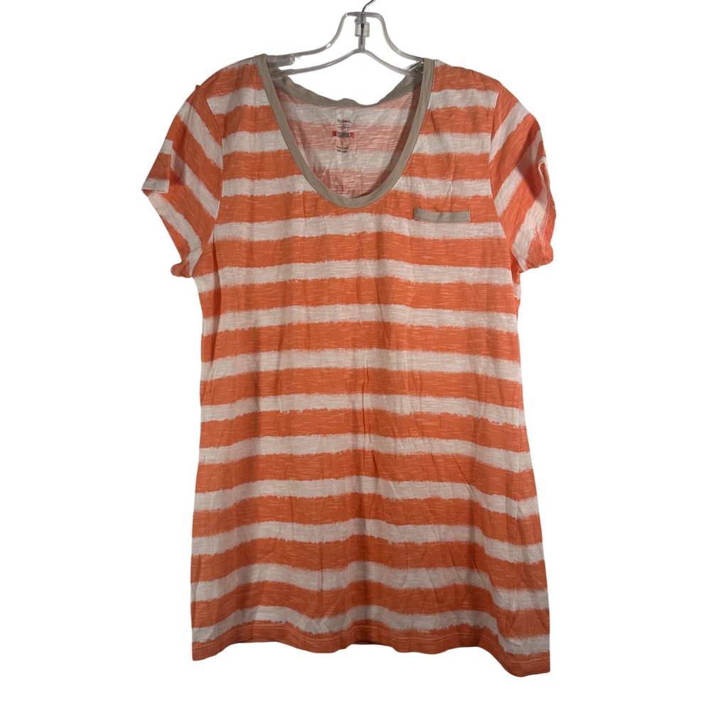 Style & Co Sport Essential Tee Orange White Striped Slub Cotton Top Large